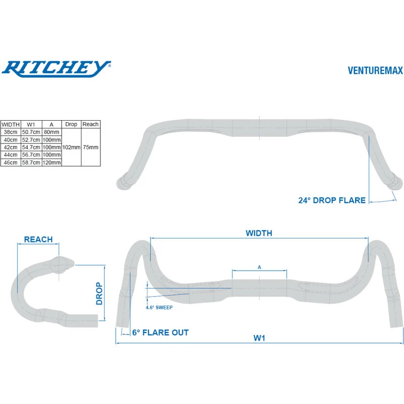 Ritchey Road Lenker WCS Venturemax V2 40cm (c-c Oben), Blatte Black, 31.8mm, Di2 Internal Routing – Bild 6