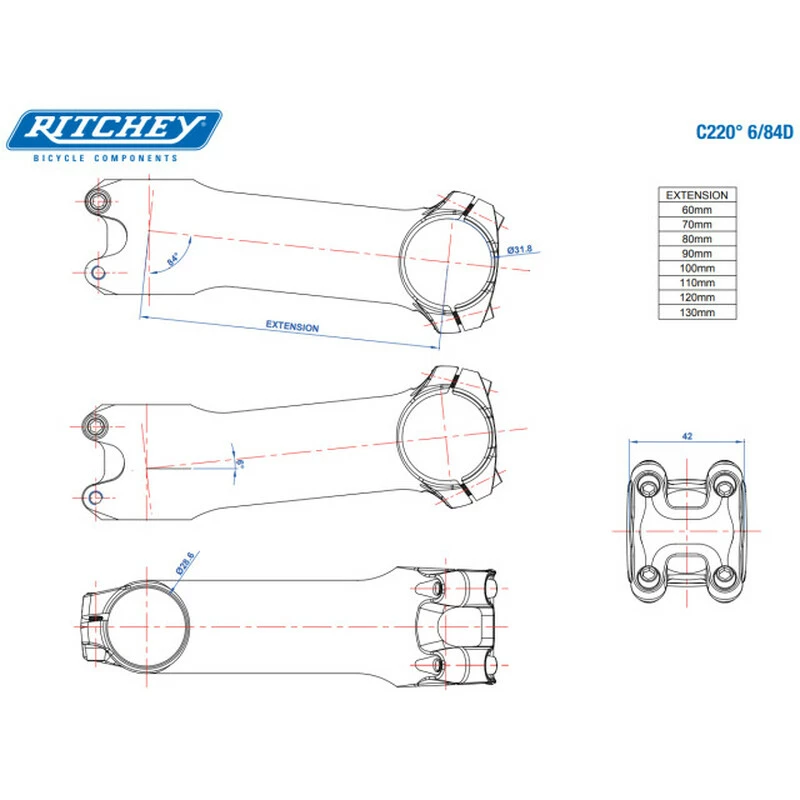 Ritchey Vorbau WCS C220 110mm, Blatte Black, 31.8mm, 6°/84° – Bild 4