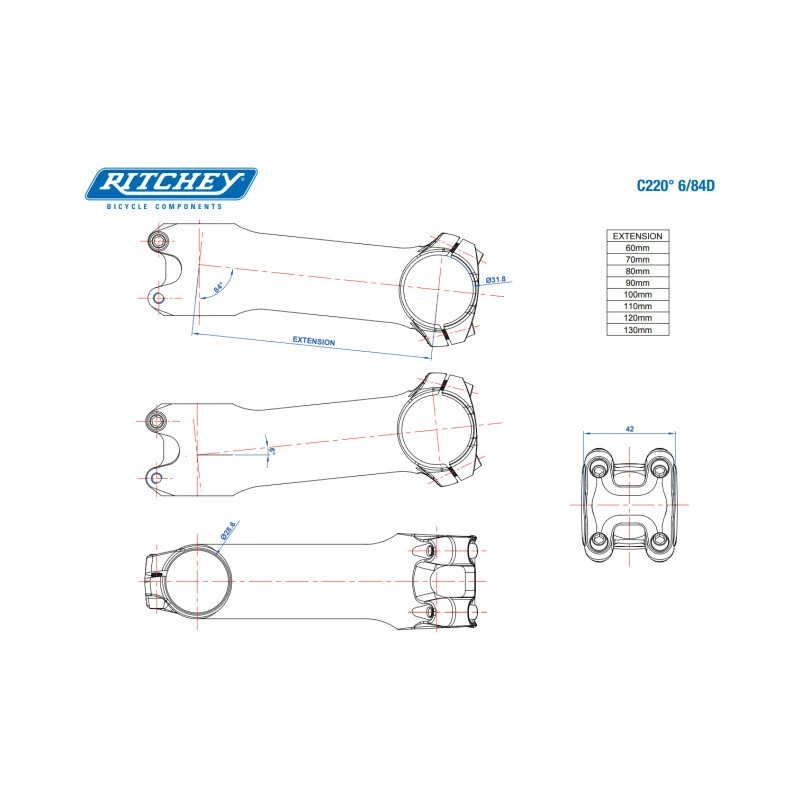 Ritchey Vorbau WCS C220 70mm, Blatte Black, 31.8mm, 6°/84° – Bild 4